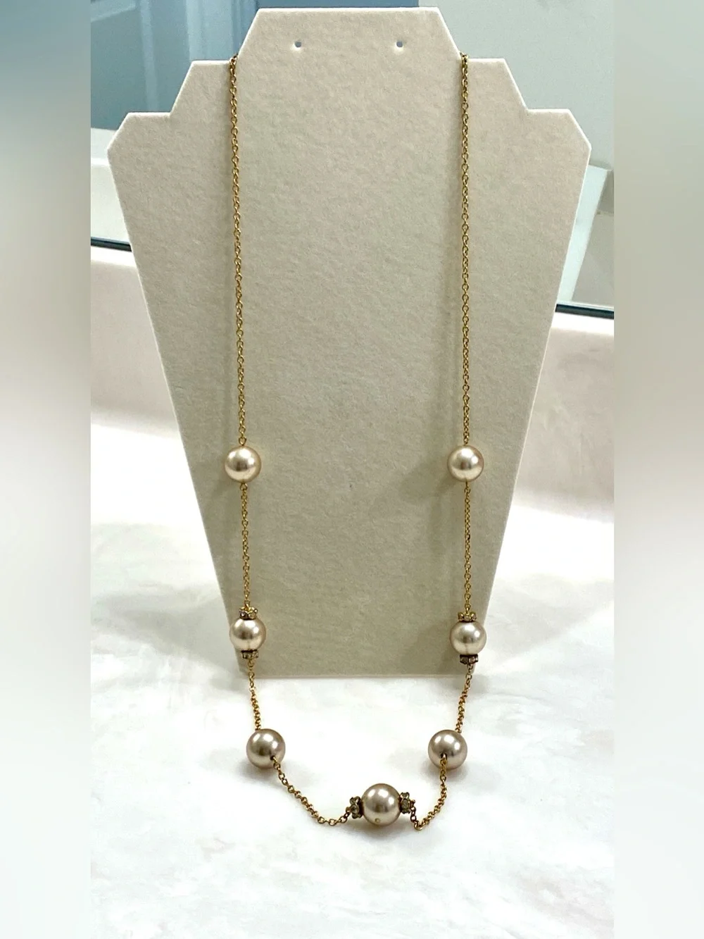 J. Crew Gold Chain Necklace with Champagne Pearls